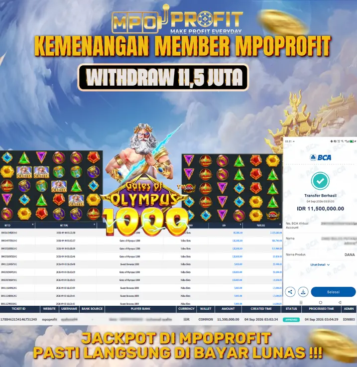 MPOPROFIT JACKPOT PRAGMATIC! KEMENANGAN MURNI DI (GATES OF OLYMPUS 1000 TOTAL 11.500.000,- LUNAS)